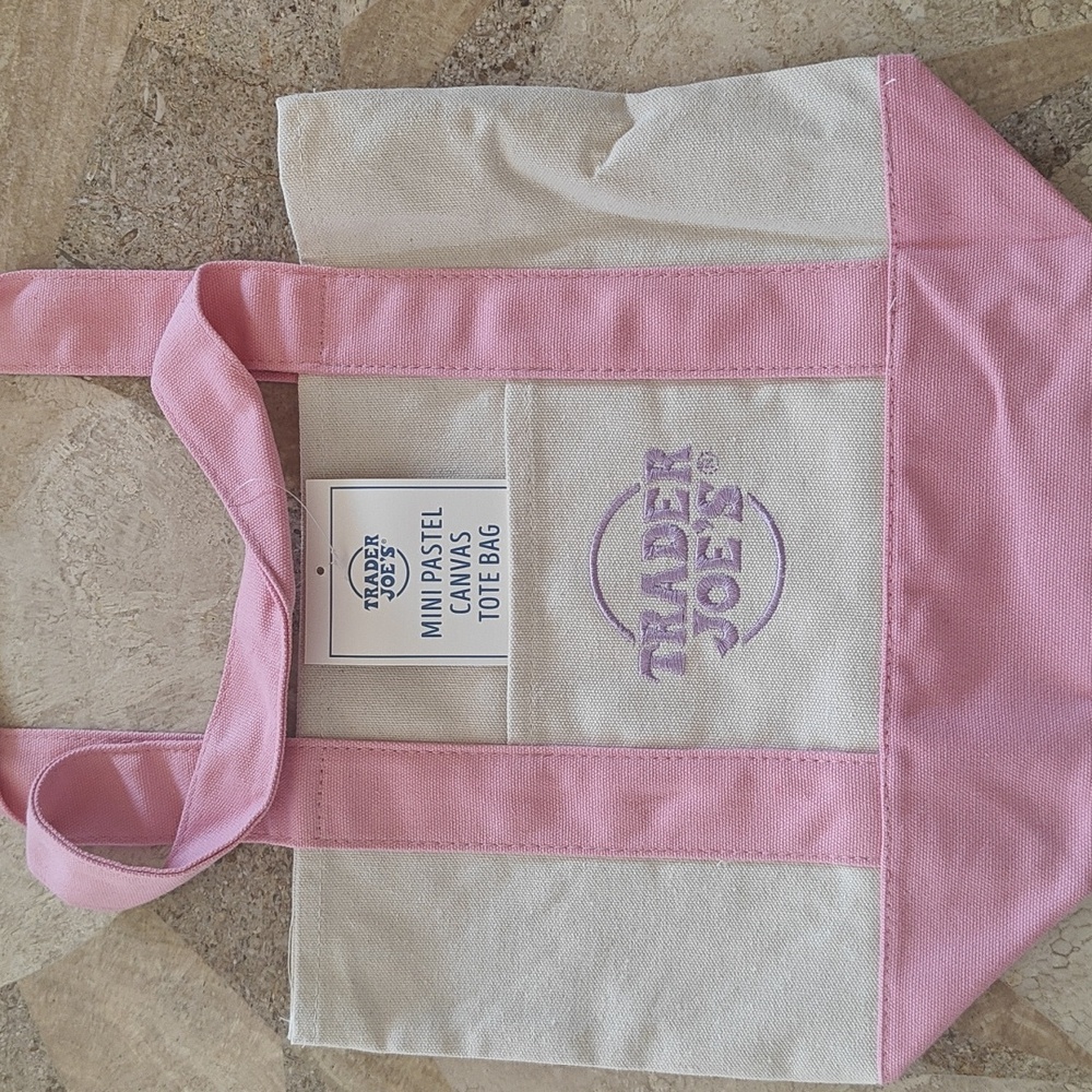 Trader Joe's pastel Pink and Cream Mini Tote Bag